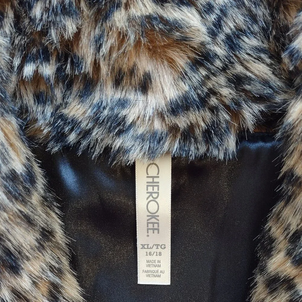 Girl's Faux Fur Vest Animal Print Cozy-Plush Western Ranch Praire  Sz XL (16/18)